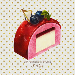 Rule 34 | berry, blueberry, cake, cake slice, food, food focus, fruit, highres, nasie, no humans, original, polka dot, polka dot background, red velvet cake