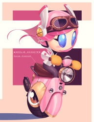 Rule 34 | 1girl, 1other, 5health, absurdres, blue eyes, disembodied limb, exhaust pipe, goggles, headlight, highres, kirby: planet robobot, kirby (series), long hair, looking to the side, nintendo, pink hair, rayman limbs, riding, susie (kirby), wheelie (kirby)
