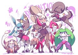 Rule 34 | 6+girls, ass, banette, baseball bat, breasts, chewing gum, cleavage, creatures (company), diives, game freak, gen 2 pokemon, gen 3 pokemon, gen 4 pokemon, gen 7 pokemon, glaceon, lopunny, lycanroc, multiple girls, nintendo, no humans, paint, phone, pokemon, pokemon (creature), school uniform, skirt, smeargle, sneasel, steenee, umbreon