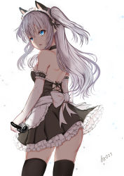 Rule 34 | 10s, 1girl, alternate costume, animal ears, blue eyes, bn-227@pft, camcorder, charlotte (anime), elbow gloves, enmaided, gloves, long hair, looking back, maid, maid headdress, silver hair, solo, thighhighs, tomori nao, two side up, video camera
