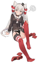Rule 34 | 10s, 1girl, amatsukaze (kancolle), arm support, black panties, blush, brown dress, brown eyes, choker, ddal, dress, feet, fingernails, frown, full body, garter straps, hair tubes, hand on own knee, headgear, high heels, highres, kantai collection, leg up, long hair, long sleeves, looking at viewer, no shoes, panties, red footwear, red thighhighs, revision, sailor collar, sailor dress, shoes, silver hair, simple background, sitting, solo, spiral, striped clothes, striped thighhighs, thighhighs, two side up, underwear, unworn shoes, white background