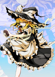 Rule 34 | 1girl, awa yume, blonde hair, female focus, gradient background, hat, kirisame marisa, solo, touhou, witch, witch hat, yellow eyes