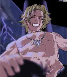 Rule 34 | 00s, 2boys, abs, age difference, auron, bara, cum, cum on body, fellatio, final fantasy, final fantasy x, hand on head, happy sex, male focus, multiple boys, muscular, naughty face, oral, outdoors, pectorals, penis, rain, topless male, sweat, tidus, yaoi