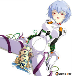 Rule 34 | 1girl, ayanami rei, bestiality, blue hair, blush, bodysuit, breasts, bug, creature inside, dutch angle, inflation, interface headset, monster, neon genesis evangelion, object insertion, open mouth, plugsuit, pregnant, red eyes, short hair, solo, stomach bulge, tentacles, torn clothes