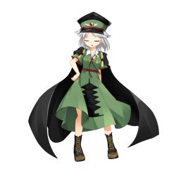 Rule 34 | 1other, androgynous, anmita (rarutos), bad id, bad twitter id, boots, cape, closed eyes, fujiwara no shirogane no sanra, full body, hat, len&#039;en, military, military hat, military uniform, peaked cap, short hair, silver hair, solo, tachi-e, transparent background, uniform