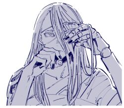 Rule 34 | 1boy, amputee, bandages, black nails, blonde hair, eyepatch, fate/grand order, fate (series), hair between eyes, long hair, looking at viewer, male focus, medical eyepatch, multiple boys, nobicco, prosthesis, prosthetic arm, prosthetic hand, shoulder tattoo, simple background, tattoo, tezcatlipoca (fate), topless, white background