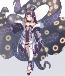 Rule 34 | 1girl, adapted costume, bare shoulders, black gloves, black hair, blue eyes, choker, commentary, einheadt, english commentary, flat chest, gloves, headdress, highres, hololive, hololive english, jacket, mechanical tentacles, mole, mole under eye, ninomae ina&#039;nis, open hands, platform, science fiction, single thighhigh, sleeve, smile, solo, tentacle hair, tentacles, thigh strap, thighhighs, virtual youtuber, zipper