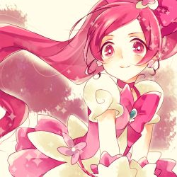 Rule 34 | 1girl, bow, brooch, choker, close-up, cure blossom, dress, earrings, hair bow, hanasaki tsubomi, heart, heart brooch, heartcatch precure!, jewelry, long hair, looking at viewer, magical girl, pink bow, pink choker, pink eyes, pink hair, ponytail, precure, puffy short sleeves, puffy sleeves, short sleeves, smile, solo, sparkle, upper body, very long hair, w00p