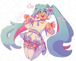 Rule 34 | 1girl, boots, bow, commentary, detached sleeves, english commentary, full body, green eyes, green hair, hair bow, hatsune miku, heart, highres, lgbt pride, long hair, multicolored hair, multiple hair bows, necktie, open mouth, pink hair, shirt, simple background, skirt, smile, solo, sparkle, swagamicchi, transgender flag, twintails, two-tone hair, very long hair, vocaloid, white background, white shirt