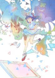 Rule 34 | 1girl, 2018, chinese commentary, closed mouth, commentary request, creatures (company), cup, dawn (pokemon), dress, drifblim, floating hair, game freak, gen 4 pokemon, grey eyes, hair ornament, hairclip, hands up, huan li, leg up, long hair, looking down, lopunny, nintendo, pachirisu, pokemon, pokemon (creature), pokemon dppt, red footwear, rotom, rotom (normal), saucer, shoes, short sleeves, socks, spilling, teacup, togekiss, w arms, white legwear, wrist cuffs