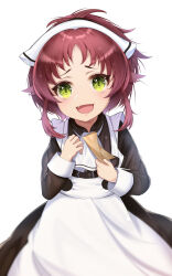 Rule 34 | 1girl, aisha greyrat, apron, black dress, dress, feet out of frame, flat chest, green eyes, highres, holding, holding paper, maid, maid apron, maid headdress, mushoku tensei, paper, red hair, relief, rfg rozen, short hair, simple background, smile, solo, white background, white headdress