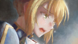 Rule 34 | 1girl, artoria pendragon (all), artoria pendragon (fate), blush, chinese commentary, commentary, commentary request, crying, elvafirst, english commentary, fate/stay night, fate (series), green eyes, highres, open mouth, portrait, saber (fate), sidelocks, solo, tears