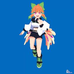 Rule 34 | 1girl, 3d, animated, black shorts, blue background, crop top, earrings, feather earrings, feathers, hair behind ear, hololive, hololive english, jacket, jewelry, looping animation, low poly, one eye closed, pink eyes, priichu, shirt, shorts, sparkle, takanashi kiara, video, virtual youtuber, white jacket, white shirt, wings