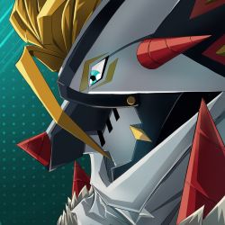 armor blonde_hair blue_eyes digimon drill highres rasenmon solo