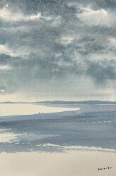 Rule 34 | 2others, cloud, cloudy sky, day, field, grey sky, highres, horizon, lake, mouen tw, multiple others, original, painting (medium), shore, sky, traditional media, water, watercolor (medium)