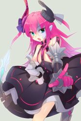 Rule 34 | 1girl, bare shoulders, black dress, blue eyes, blush, breasts, commentary request, curled horns, dragon girl, dragon horns, dragon tail, dress, echo (circa), elizabeth bathory (fate), elizabeth bathory (fate/extra ccc), elizabeth bathory (first ascension) (fate), fate/extra, fate/grand order, fate (series), hair ribbon, halter dress, halterneck, horns, layered skirt, long hair, looking at viewer, mecha eli-chan (fate), mechanical tail, metal skin, open mouth, outstretched arm, pink hair, pointing, pointing at viewer, pointy ears, ribbon, skirt, small breasts, tail, thighs, two side up, white skirt