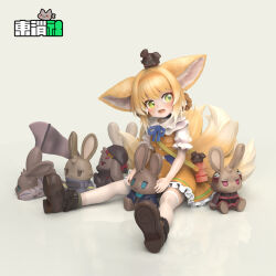 Rule 34 | 1girl, 3d, amiya (arknights), animal ears, arknights, artist request, black cat, black footwear, blonde hair, blue ribbon, blush, braid, braided hair rings, cat, character doll, character request, check character, choshanland plushy (arknights), commentary request, crossover, derivative work, dress, fox ears, fox girl, fox tail, full body, green eyes, hair rings, hairband, highres, kitsune, kyuubi, looking at viewer, multiple tails, myrtle (arknights), neck ribbon, official alternate costume, open mouth, orange dress, orange hairband, pantyhose, popukar (arknights), puffy short sleeves, puffy sleeves, ribbon, second-party source, shamare (arknights), shaw (arknights), short sleeves, sitting, stuffed animal, stuffed rabbit, stuffed toy, suzuran (arknights), suzuran (let&#039;s carnival!) (arknights), tail, twin braids, white pantyhose