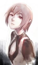 Rule 34 | 1girl, closed mouth, dress, highres, ico, looking at viewer, pale skin, pointy ears, short hair, silver hair, solo, yorda