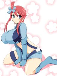 Rule 34 | 10s, 1girl, bad id, bad pixiv id, blue eyes, blue footwear, blush, boots, breasts, creatures (company), game freak, gloves, gym leader, hair ornament, highres, huge breasts, image sample, nintendo, pixiv sample, pokemon, pokemon bw, red hair, resized, skyla (pokemon), solo, wedge (tyrl stride)