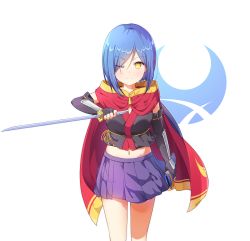 Rule 34 | 10s, 1girl, absurdres, alternate eye color, blue hair, commentary request, elbow gloves, emblem, fingerless gloves, gloves, glowing, glowing eyes, hanzoumon yuki, highres, insignia, japanese clothes, katana, kimono, logo, long hair, looking at viewer, low twintails, midriff, miniskirt, navel, ninja, noven, one eye closed, red scarf, release the spyce, reverse grip, scabbard, scar, scar across eye, scar on face, scarf, sheath, short kimono, skirt, solo, sword, twintails, weapon, yellow eyes