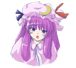 Rule 34 | 1girl, blush, coo (coonekocoo), crescent, female focus, hat, long hair, oekaki, open mouth, patchouli knowledge, purple eyes, purple hair, solo, staring, tears, touhou, upper body