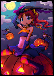 Rule 34 | 3girls, aqua eyes, bare shoulders, boots, brown hair, cape, choker, cloud, costume, crescent, crescent earrings, earrings, elbow gloves, futami ami, futami mami, gloves, halloween, hand on headwear, hat, idolmaster, idolmaster (classic), jack-o&#039;-lantern, jewelry, long hair, midriff, moon, multiple girls, navel, night, night sky, open mouth, pantyhose, pumpkin, siblings, side ponytail, sisters, sitting, skirt, sky, striped clothes, striped legwear, striped pantyhose, takatsuki yayoi, twins, twintails, witch, witch hat, yuutousei