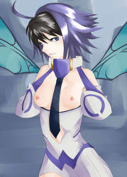 Rule 34 | 1girl, absurdres, black hair, breasts, echo (mobius final fantasy), fairy, final fantasy, flashing, highres, mobius final fantasy, nipples, purple eyes, purple hair, small breasts, solo