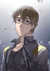 Rule 34 | 1boy, adam (voltron), black eyes, black shirt, brown hair, closed mouth, glasses, highres, hyakujuu-ou golion, jewelry, looking at viewer, male focus, military, military uniform, necklace, oppadalryogo, shirt, short hair, simple background, solo, uniform, upper body, voltron: legendary defender, voltron (series), water drop