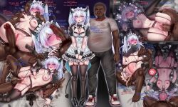 Rule 34 | 1boy, 1girl, absurdres, anal beads, anal tail, black footwear, black thighhighs, breast hold, breasts, butt plug, cleavage, clitoris piercing, clitoris ring, commission, cross-section, cum, cum in pussy, dark-skinned male, dark skin, demon horns, demon tail, english text, fake tail, fat, fat man, fellatio, fertilization, girls&#039; frontline, girls&#039; frontline neural cloud, heart, highres, horns, imminent penetration, impregnation, interracial, irrumatio, licking, licking penis, maid, maid headdress, multiple views, navel, nemo (n3m011201), nipples, official alternate costume, oral, ovum, penis, piercing, pubic hair, pussy, pussy piercing, saliva, saliva trail, sex, sex toy, spread legs, spread pussy, stray pubic hair, tail, thighhighs, ugly man, undine (clumsy band&#039;s maid service) (neural cloud), undine (neural cloud), vaginal