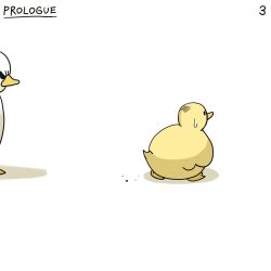 Rule 34 | bird, bruise, commentary, diva (hyxpk), duck, english commentary, english text, frown, highres, injury, no humans, numbered, original, simple background, sweatdrop, walking, white background
