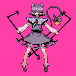 Rule 34 | 1girl, animal ears, bad id, bad pixiv id, basket, female focus, full body, jewelry, kumadano, mouse (animal), mouse ears, mouse tail, nazrin, pendant, short hair, simple background, solo, tail, touhou