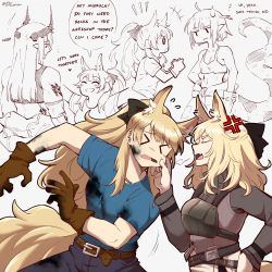 Rule 34 | &gt; &lt;, +++, + +, 4girls, :d, ^ ^, ahoge, anger vein, animal ear fluff, animal ears, arknights, armband, armor, belt, black bow, black pants, black shirt, blemishine (arknights), blonde hair, blouse, blue shirt, bodysuit, bow, breastplate, breasts, brown belt, brown gloves, cheek pinching, cleavage, closed eyes, crop top, demon horns, dirty, dirty clothes, dirty face, dlanon, elite ii (arknights), english text, eunectes (arknights), eunectes (forgemaster) (arknights), extra ears, fang, flying sweatdrops, gloves, hair bow, heart, horns, horse ears, horse girl, horse tail, long hair, material growth, mudrock (arknights), multiple girls, notice lines, open bodysuit, open clothes, open mouth, oripathy lesion (arknights), pants, partially colored, pinching, pointy ears, ponytail, puff of air, shirt, short hair, short sleeves, skin fang, small breasts, smile, snake tail, speech bubble, sweatdrop, t-shirt, tail, twitter username, whislash (arknights)
