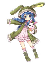 Rule 34 | 10s, 1girl, animal costume, animal ears, animal hood, bad id, bad pixiv id, blue eyes, blue hair, boots, date a live, hand puppet, hood, imyu, long hair, looking at viewer, matching hair/eyes, parted lips, puppet, rabbit costume, rabbit ears, rabbit hood, rabbit puppet, solo, stuffed toy, yoshino (date a live), yoshinon