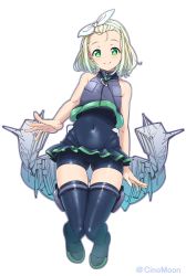 Rule 34 | 1girl, bad id, bad twitter id, blonde hair, bodysuit, boots, covered navel, diving suit, flat chest, gluteal fold, green eyes, hairband, highres, kantai collection, looking at viewer, luigi torelli (kancolle), machinery, shinomu (cinomoon), short hair, simple background, sleeveless, smile, solo, thigh boots, thighhighs, twitter username, wetsuit, white background, white hairband