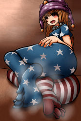 Rule 34 | 1girl, ass, bad anatomy, bad feet, clownpiece, d-kureta, feet, hat, highres, jester cap, no shoes, pantyhose, poorly drawn, soles, solo, steam, toes, touhou