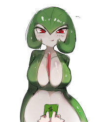 Rule 34 | ..., 1girl, absurdres, arms at sides, banknote, blush, bob cut, breasts, closed mouth, collarbone, colored skin, creatures (company), dollar bill, game freak, gardevoir, gen 3 pokemon, green hair, green skin, hair between eyes, half-closed eyes, happy, highres, holding, holding money, large breasts, looking at viewer, looking down, money, multicolored skin, my700, nintendo, own hands together, pokemon, pokemon (creature), pov, pov hands, prostitution, red eyes, shiny skin, short hair, simple background, sketch, smile, solo focus, standing, straight-on, sweat, two-tone skin, upper body, white background, white skin