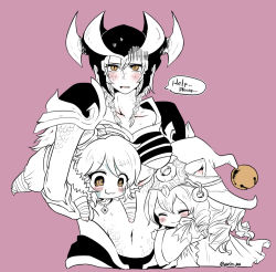 Rule 34 | 3girls, animal ears, blush, breasts, female focus, league of legends, lulu (league of legends), midriff, monochrome, multiple girls, navel, shyvana, simple background, spot color, tagme, tristana
