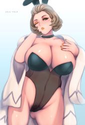 Rule 34 | 1girl, absurdres, animal ears, breasts, cameltoe, cleavage, cleft of venus, fake animal ears, female pubic hair, fire emblem, fire emblem: three houses, highres, huge breasts, intelligent systems, leotard, manuela casagranda, nintendo, playboy bunny, plump, pubic hair, pussy, rabbit ears, see-through, solo, tagme, zelc-face