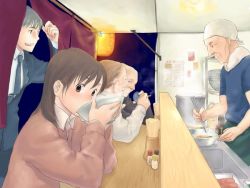 Rule 34 | 1girl, 4boys, eating, food, mokyu tasuku, mokyusuke, multiple boys, noodles, original, ramen