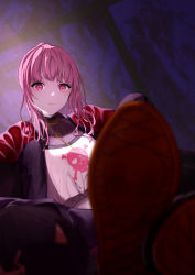Rule 34 | 1girl, cleavage, foreshortening, highres, hololive, hololive english, long hair, looking at viewer, mori calliope, mori calliope (streetwear), noppera, pink eyes, pink hair, see-through, see-through cleavage, skull print, solo focus, tank top, virtual youtuber, white tank top