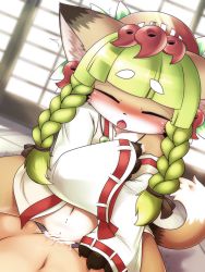 Rule 34 | artist request, cat, censored, character request, closed eyes, fullbokko heroes, furry, green hair, highres, japanese clothes, penis, pussy, sex