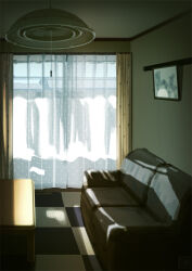 Rule 34 | ceiling, ceiling light, couch, curtains, indoors, no humans, original, picture frame, scenery, sunlight, table, window, yk funa