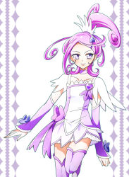 Rule 34 | 1girl, arm warmers, brooch, choker, cure sword, detached sleeves, dokidoki! precure, dress, earrings, hair ornament, hairpin, heart, heart brooch, jewelry, kagami chihiro, kenzaki makoto, looking at viewer, magical girl, ponytail, precure, purple dress, purple eyes, purple hair, purple skirt, purple theme, purple thighhighs, short hair, skirt, smile, solo, spade, spade hair ornament, thighhighs