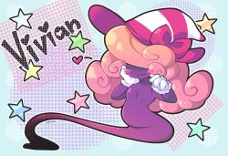 Rule 34 | 1girl, bad id, bad tumblr id, blush, bow, breasts, character name, dotted background, ghost, gloves, hat, heart, lips, long hair, mario (series), nintendo, paper mario, paper mario: the thousand year door, pink hair, smile, solo, star (symbol), vivian (paper mario)