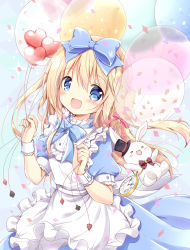 Rule 34 | &gt; &lt;, 1girl, :d, > <, alice (alice in wonderland), alice in wonderland, animal, apron, balloon, black headwear, blonde hair, blue bow, blue dress, blue eyes, blush, bow, closed eyes, club (shape), commentary request, confetti, diamond (shape), dress, frilled apron, frills, hair between eyes, hair bow, hat, heart, heart balloon, highres, holding, holding balloon, long hair, looking at viewer, mini hat, mini top hat, nanase miori, open mouth, pocket watch, puffy short sleeves, puffy sleeves, rabbit, short sleeves, smile, spade (shape), tilted headwear, top hat, transparent, very long hair, watch, white apron, white rabbit (alice in wonderland), wrist cuffs, xd