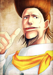 Rule 34 | 1boy, brown hair, chef, commentary request, dated, facial hair, goatee, k-suwabe, male focus, one piece, open mouth, pompadour, scar, scar on face, short hair, solo, teeth, thatch