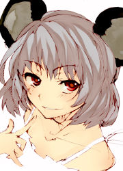 Rule 34 | 1girl, animal ears, bad id, bad pixiv id, bare shoulders, camisole, female focus, grey hair, highres, mosa aspio, mouse ears, nazrin, paradise ikeda, red eyes, short hair, sketch, smile, solo, touhou