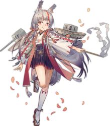 Rule 34 | 1girl, anchor, animal ears, arm at side, azur lane, bell, black hakama, black skirt, bright pupils, closed mouth, eyebrows, facing away, flat chest, fox ears, fox tail, full body, gohei, grey hair, hakama, hakama short skirt, hakama skirt, haori, high-waist skirt, holding, japanese clothes, jingle bell, kamikaze (azur lane), kneehighs, leg up, long hair, long sleeves, looking at viewer, machinery, multicolored hair, norizc, official art, orange eyes, petals, red hair, ribbon, rope, shide, shimenawa, skirt, smile, socks, solo, streaked hair, tabi, tail, tongue, tongue out, torpedo, transparent background, turret, two-tone hair, very long hair, white pupils, white socks, wide sleeves