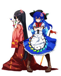 Rule 34 | 2girls, anger vein, bad id, bad pixiv id, black hair, blue eyes, blue hair, boots, branch, brown eyes, crossed arms, female focus, hat, hinanawi tenshi, houraisan kaguya, jeweled branch of hourai, long hair, multiple girls, open mouth, profile, ruuto (sorufu), simple background, skirt, sword of hisou, touhou, very long hair, white background