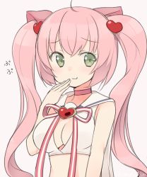 Rule 34 | 10s, 1girl, animal ears, bad id, bad pixiv id, blush, breasts, cat ears, green eyes, laughing, long hair, looking at viewer, nekoume, pink hair, rosia (show by rock!!), show by rock!!, simple background, sketch, smile, solo, twintails, very long hair